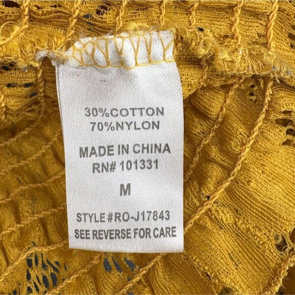 Charlotte Russe Women's Off-Shoulder Flare Sleeve Floral Lace Top M Yellow Boho - Picture 5 of 8